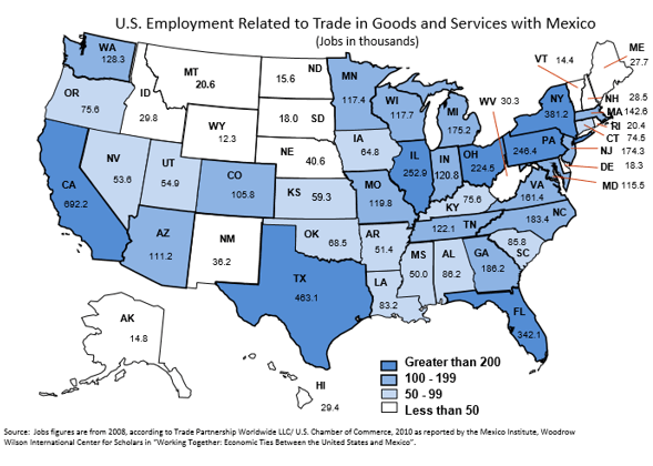 Gráfico: SE. Del total, 692,200 puestos de trabajo corresponderían a California, seguida de Texas (463,100), Nueva York (381,200) y Florida (342,100).