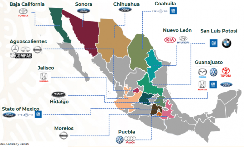 Las 26 plantas de automóviles en México. The 26 automobile plants in Mexico. Les 26 usines automobiles du Mexique. As 26 fábricas de automóveis no México.