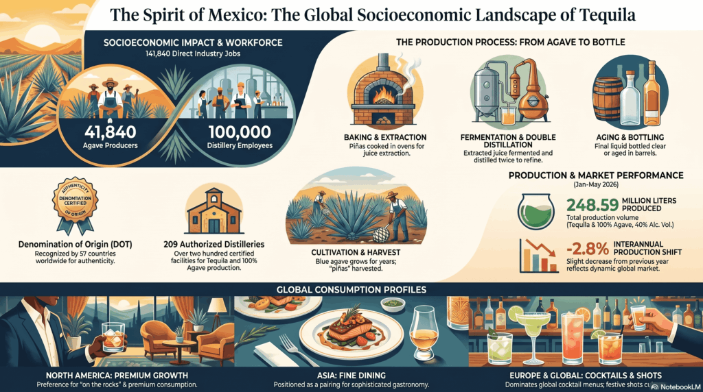 Combien y a-t-il de producteurs et d'employés dans l'industrie de la tequila ?